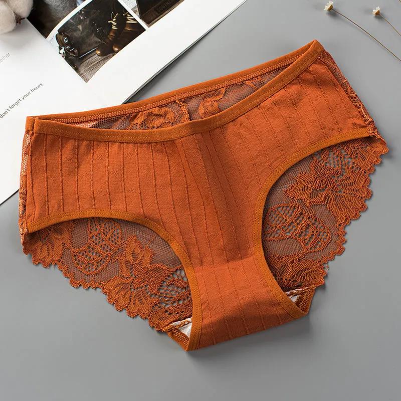 4 Pairs of Women's Cotton Korean Underwear Antibacterial Seamless Breathable Sexy Underwear Lace Mid-waist Ladies Panties