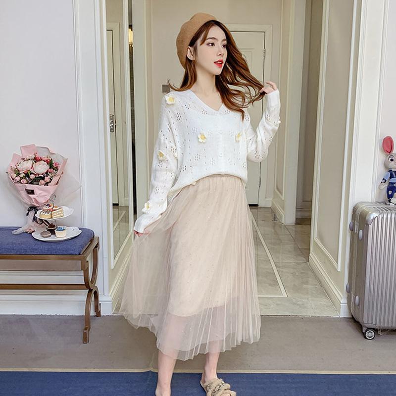 Spring  Autumn Flowers Knitted Cardigan Women's Loose Fashion Casual Long Sleeve V-neck Sweater Jacket