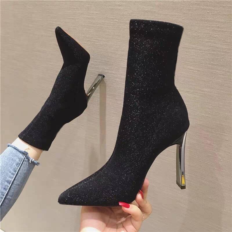 Patent Leather Ankle Boots High Heels Boots Women Winter Shoes Female Pointed Toe Botas Woman Boots