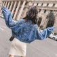 Spring and Autumn Three-dimensional Flower Embroidery Chain Tassel Loose Doll Sleeve Denim Short Jacket Women's Long Sleeve Casual Women's Jacket