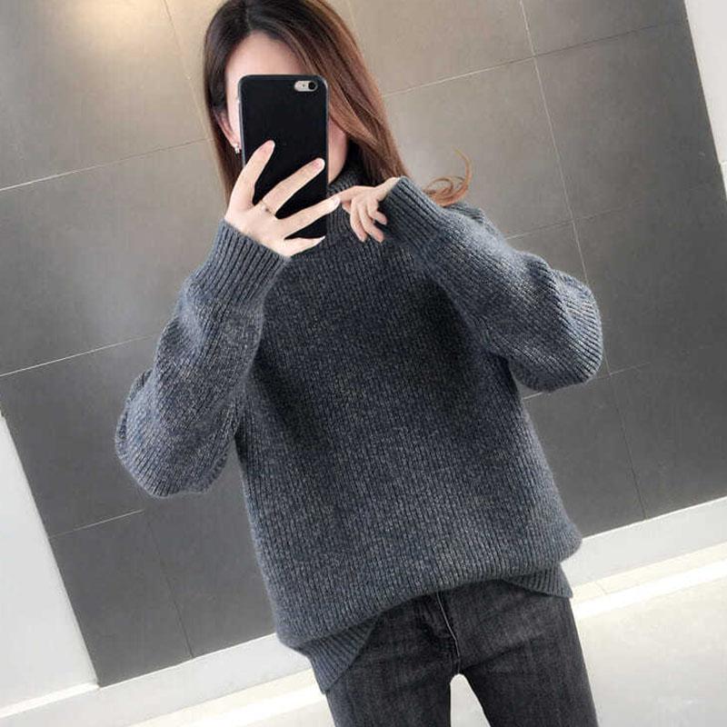 Turtleneck Sweater Women Wear Thick Black Knitted Bottoming Shirt In Autumn and Winter, Casual and Loose Outer Wear