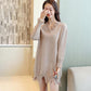 Autumn  Winter Women's Mid-length Sweater Ripped Tassel Sweater Casual Loose Knit Sweater Dress Outer Wear