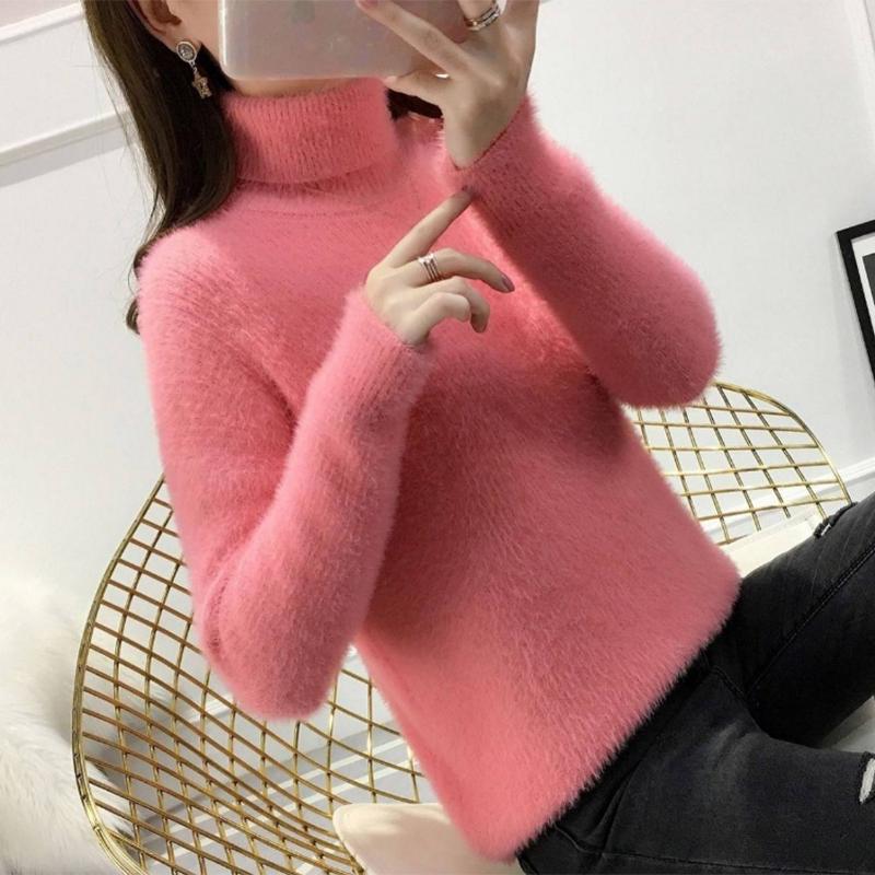 Pofulove furry comfortable mink velvet Korean version of the pullover top turtleneck sweater women