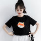 100% Cotton Summer Thin Hong Kong Style Short Short Sleeve T-shirt Women Cartoon Printing Solid Color Short Top