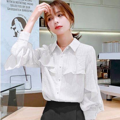Chiffon Shirt Women's Spring and Summer Fashion Long-sleeved Top Loose Small Shirt Ladies Blouses Tide