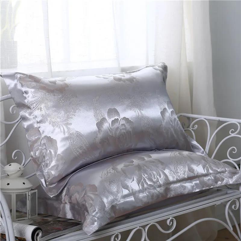 Summer Double Ice Silk Pillowcase Satin Jacquard Ice-cool Skin-friendly Pair of Pillowcases