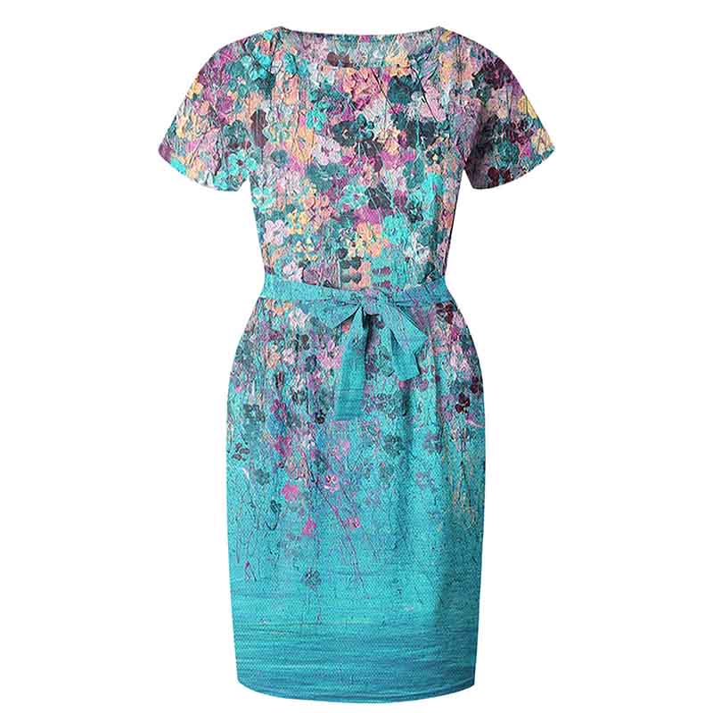 Dress Women's Fashion Temperament Geometric Print Dress Commuter Short Sleeves