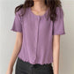 Summer and Autumn Knitted Tops Round Neck Short-sleeved Sweater Cardigan Loose Young Women's Jacket