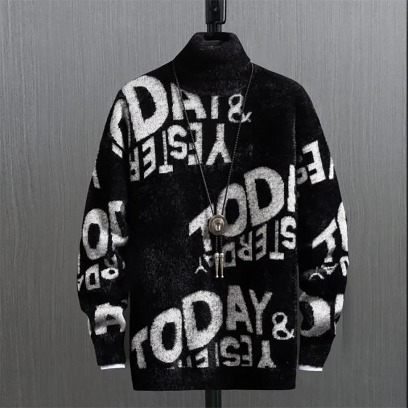 Autumn and Winter Thick Mink Velvet Turtleneck Sweatshirts Men Korean Loose Knit Sweater Trendy Mens Sweaters