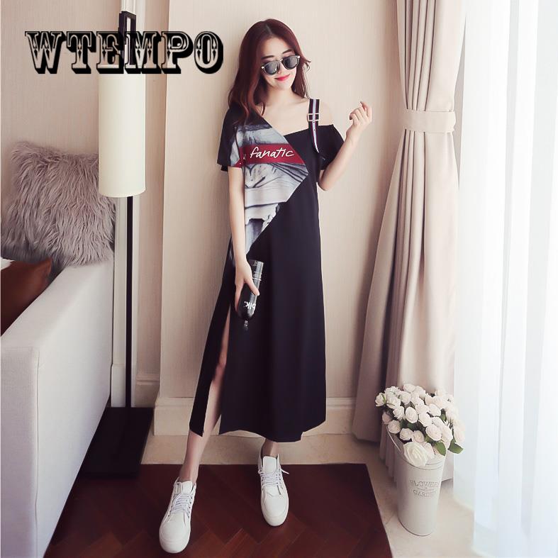 Summer Off Houlder Loose Maxi T Shirt Dress Women Summer Casual Sexy Black Long Dresses Plus Size