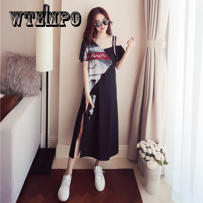 Summer Off Houlder Loose Maxi T Shirt Dress Women Summer Casual Sexy Black Long Dresses Plus Size