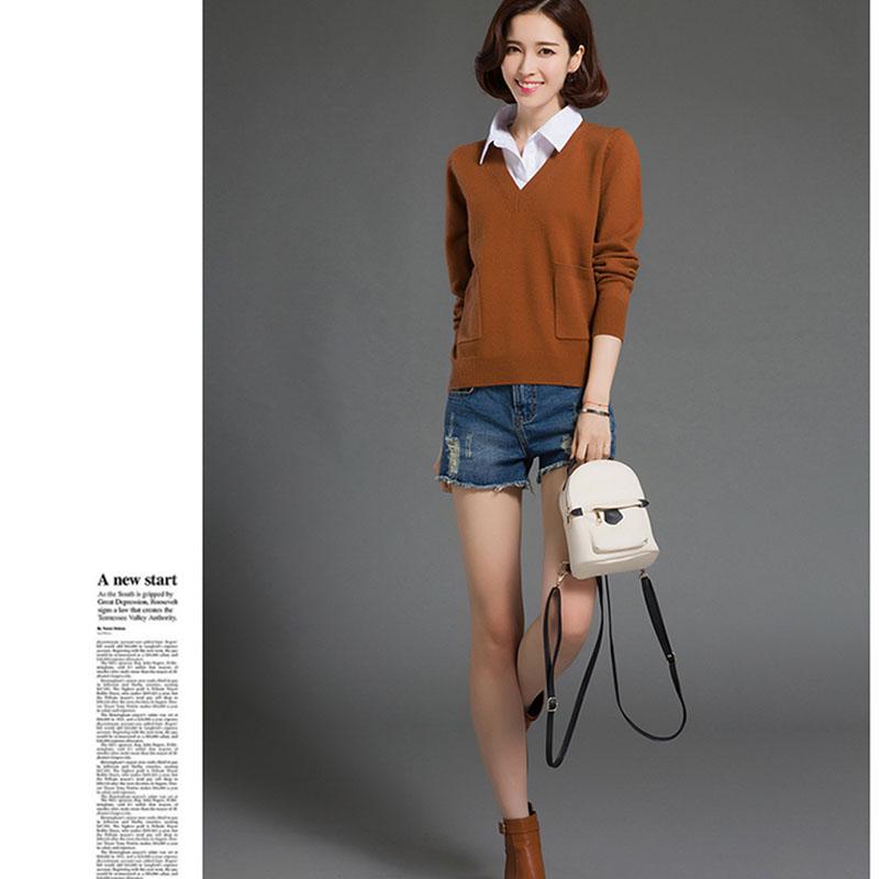 Fake Two-piece Sweater Tops Women's Lapel Pullover Sweater Outer Wear all-mach Loose Short Thick Knitted Sweater OL Style Office Ladies Workwear