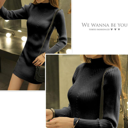 Autumn and Winter Thick Sweater Mid-length Tight-fitting Bottoming Shirt Fashion Casual Slim Dress