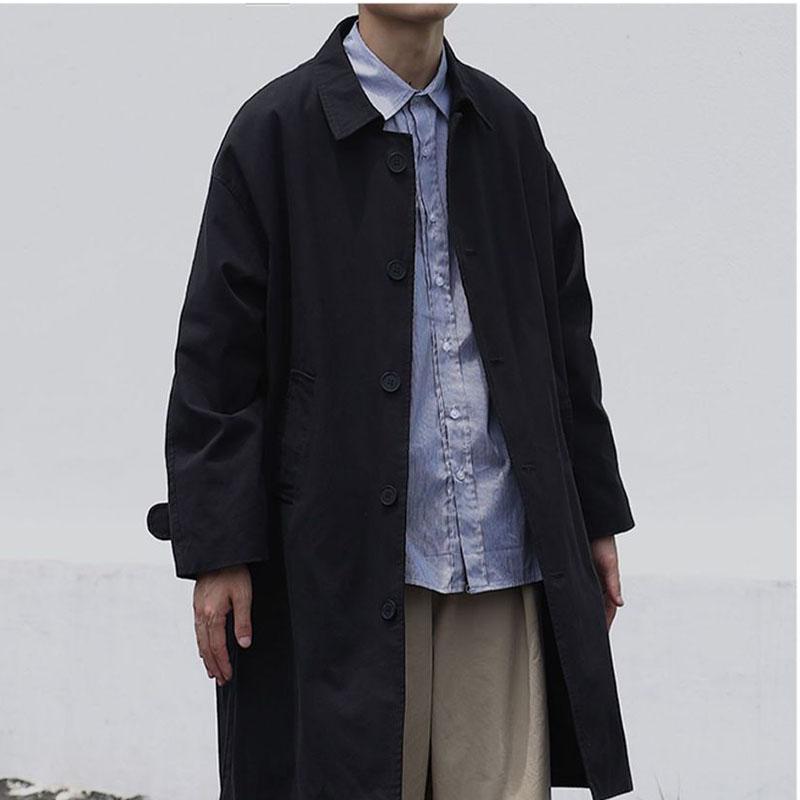 Spring and Autumn Retro Mid-length Windbreaker Men's and Women's Same Lapel Coat Hong Kong Style Loose Casual Jacket