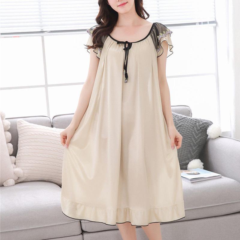 Large Size M-6XL Pajamas Women's Summer Dress Ruffle Solid Color Daily Wear Nightdress