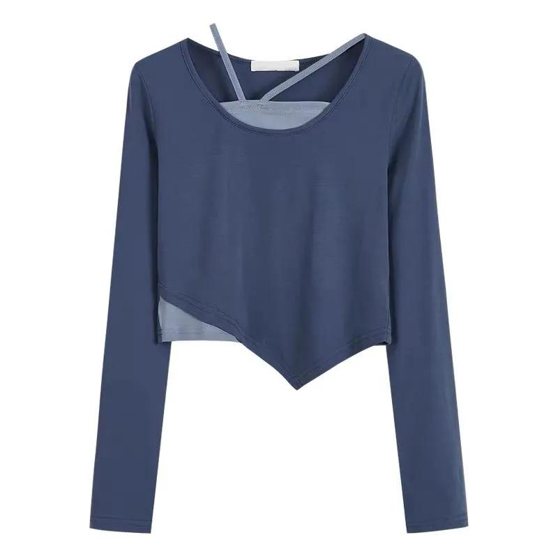 Short T-shirt Women's Spring and Autumn Irregular T-shirt Slim Long-sleeved Top