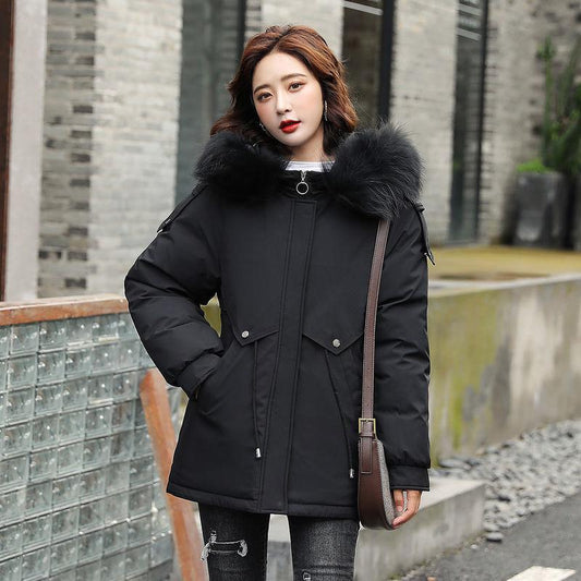 Parker Women's Short Winter Cotton Coat Loose Korean Student Down Hooded Plus Fleece Velvet Jacket