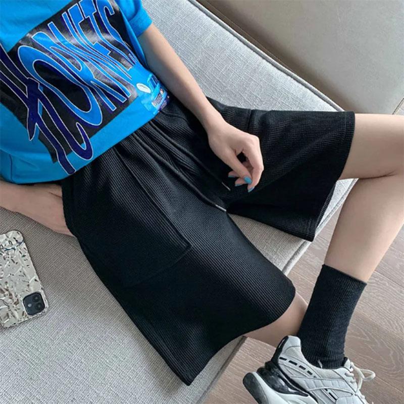 Summer Waist Drawstring Shorts Women's Thin High-waisted Loose and Thin Sports Casual Wide-leg Five-point Shorts Women