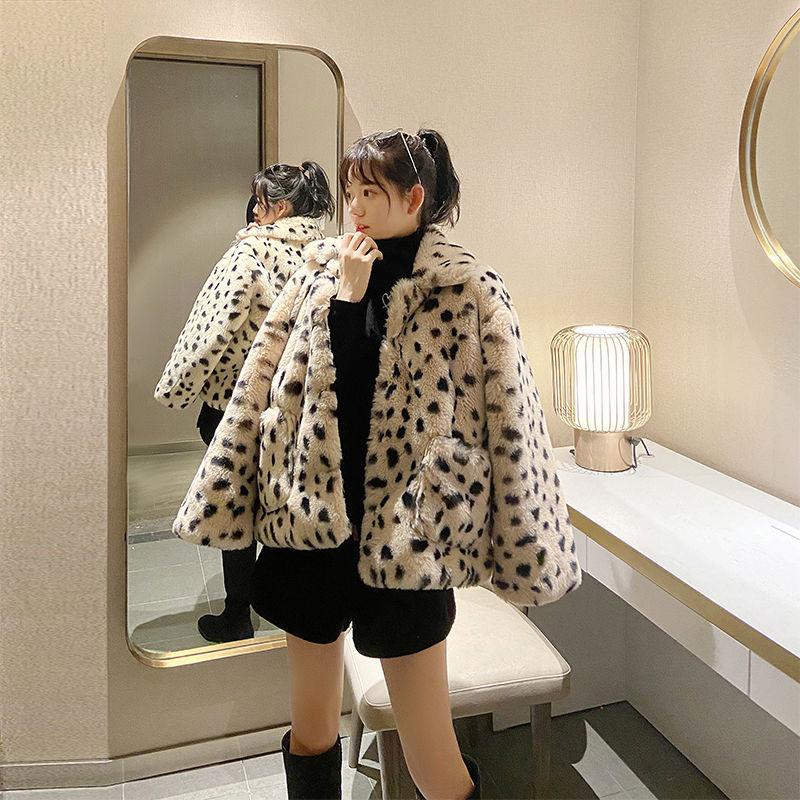 Korean Loose Lamb Fleece Leopard Print Short Reversible Plush Thick Faux Fur Jacket Women Jacket Leopard Coat Outwears
