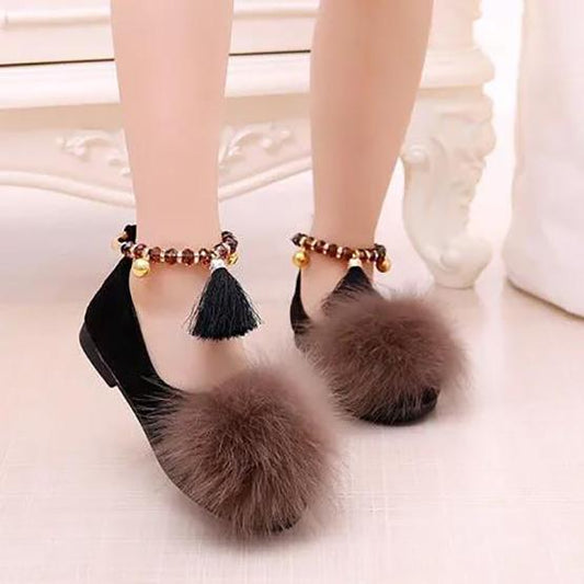 Girl's Soft Soled Breathable Doudou Fluff Shoes Girls' Non Slip Solid Color Princess Single Shoes