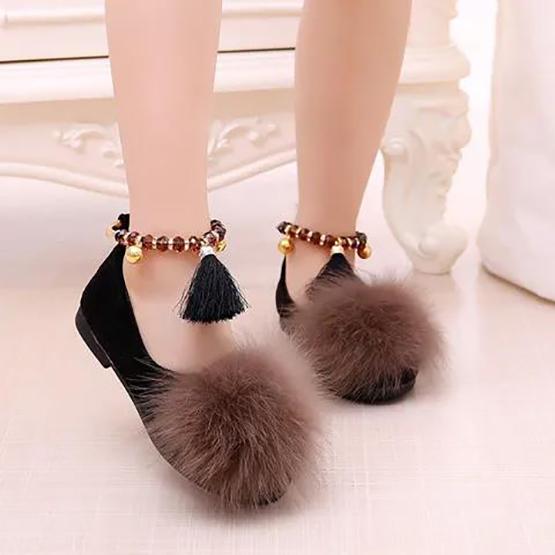 Girl's Soft Soled Breathable Doudou Fluff Shoes Girls' Non Slip Solid Color Princess Single Shoes