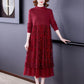 Autumn and Winter Bottoming Skirt Mid-length Retro Ethnic Embroidery Knitted Sweater Dress Long-sleeved Half-high Collar Lace Skirt