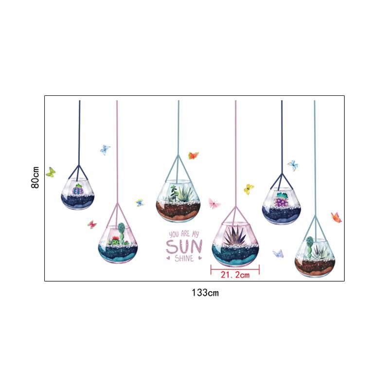 [Wall sticker] Glass meaty plants ceiling lamp wall stickers home decor living room sofa kitchen doo