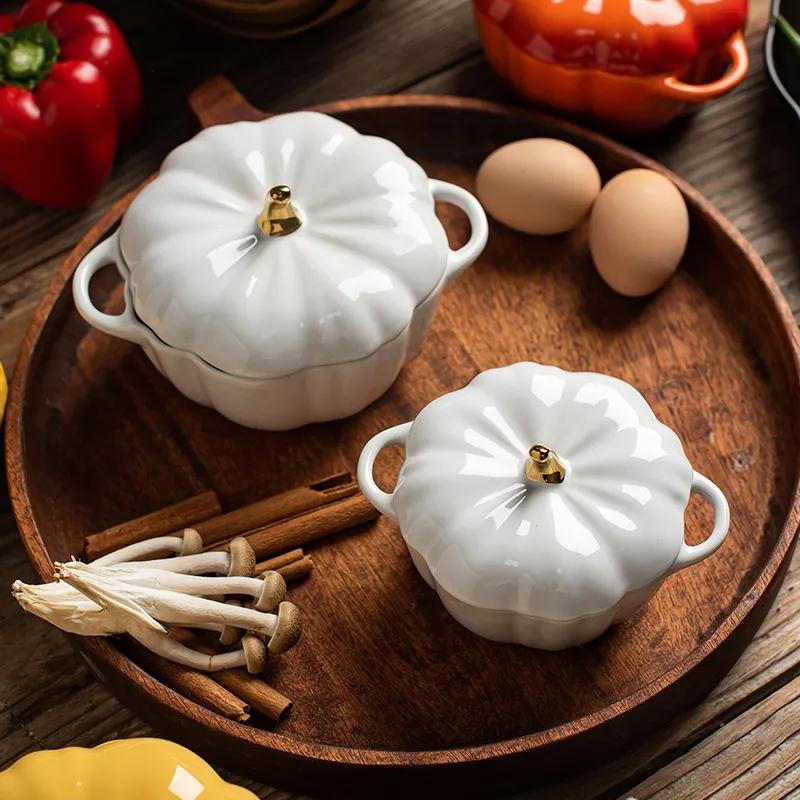 Nordic Creative Cute Pumpkin Soup with Coven Bowl Ceramic Rice Bowl Baking Tableware Dessert Soup Bowl Sprinkler Stew
