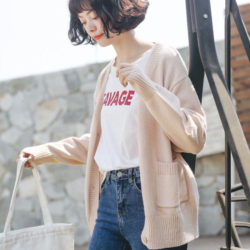 Spring and Autumn Loose Thick Sweater Fashion All-match Knitted Jacket Cardigan Casual Female Top
