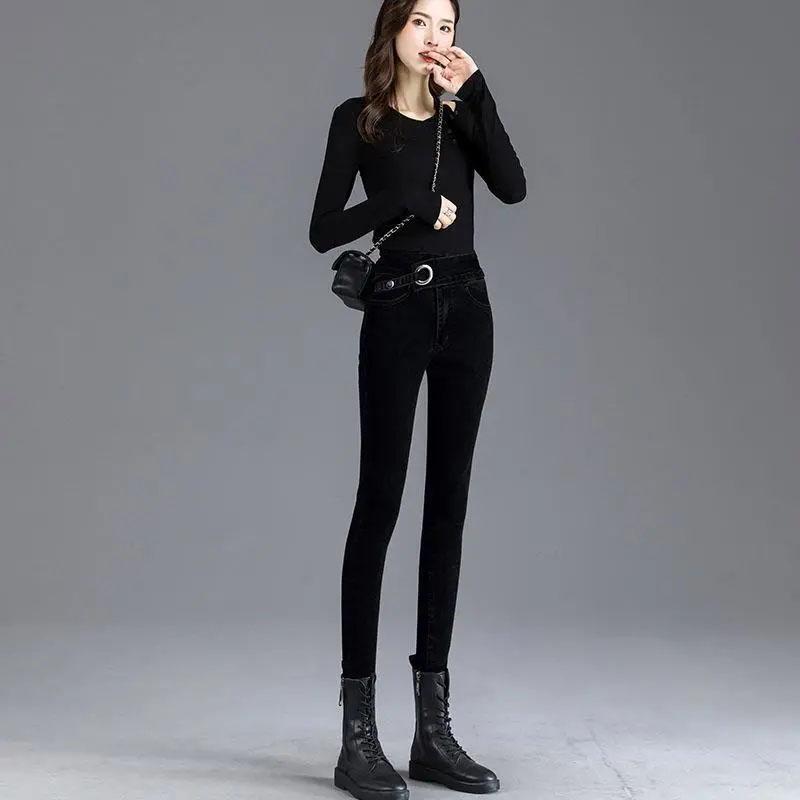 Women's High Waist Jeans Spring and Autumn Are Thin and High Elastic Skinny Pencil Pants Slim Trousers
