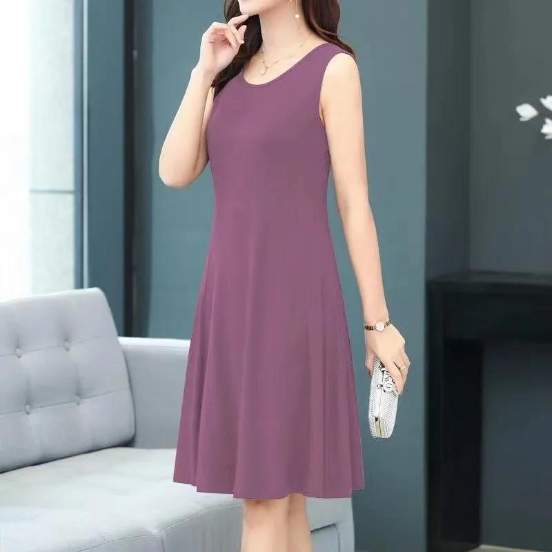 Large Size Summer Solid Color Camisole Dress Bottoming Dress Women's Korean Loose Thin Dress Large Size Sleeveless Mid-length Skirt