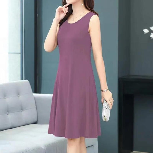 Large Size Summer Solid Color Camisole Dress Bottoming Dress Women's Korean Loose Thin Dress Large Size Sleeveless Mid-length Skirt