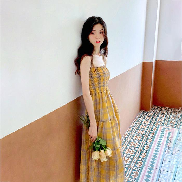 One Piece Women A-line Lattice Skirt Sling Dress Mid-length Chiffon Veil  Sleeveless Ruffled Folds Tube Top Party  Dress