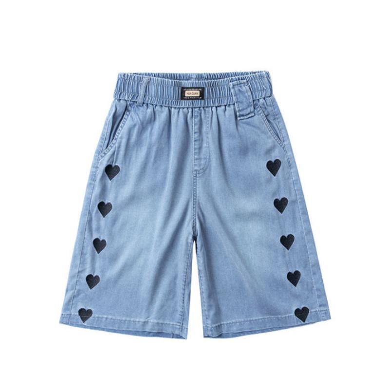 Tencel Thin Denim Shorts Women's Summer High Waist Loose Loose Thin Pants Wide-leg Ice Silk Five-point Pants
