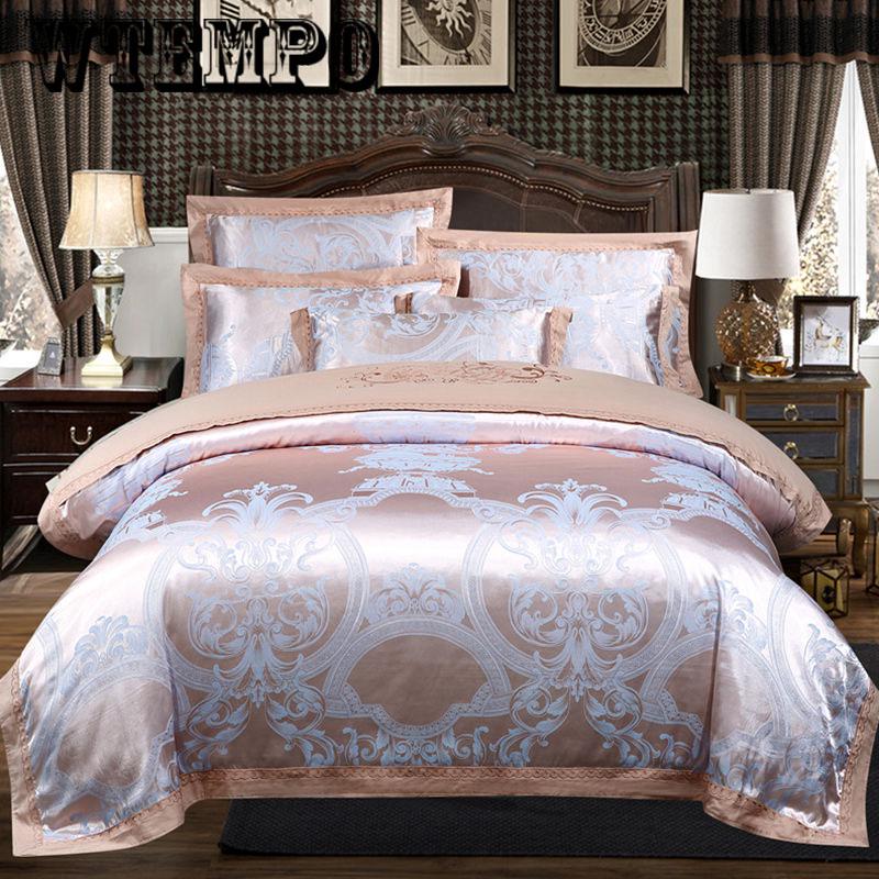 Jacquard Bedding Set King Queen Size Bedroom Jacquard Satin Quilt Cover Set Bedspread Set Pillowcase