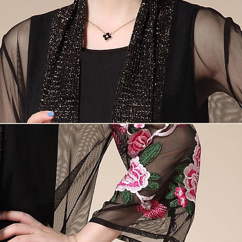 1pcs Sun-Dress Women's Chiffon Cardigan Flowers Sun Protection Clothing Mid-length Plus Size Loose Outer Thin Coat Beach Air-conditioned Rooms