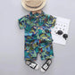 Boys Summer Short Sleeve Shorts Two-Piece Leopard Shirt Suit Children's Vacation Beachwear Casual Tie-Dye Pattern Two-Piece Suit