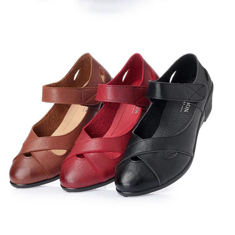 Summer Mom Sandals Casual Soft Bottom Middle-aged and Elderly Breathable Shoes for The Elderly Middle-aged Flat with Non-slip Outer Wear Women's Shoes