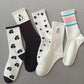 Five Pairs of Women's Cotton Korean Fashion Socks White Cartoon Pattern Stockings