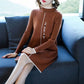 Thicken Turtleneck Sweater Dress Women's Fall/Winter Large Size Loose Letter Printed Pullover Sweater Knit Dress