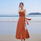 Summer New Style Female Slim Mid-length Halter Slim V-neck High-waist Seaside Holiday Suspender Dress