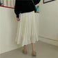 Folds Yarn Skirt Woman's Mid-length Elastic Waist Ruffle Hem  High Waist A-line Skirt School Work Travel