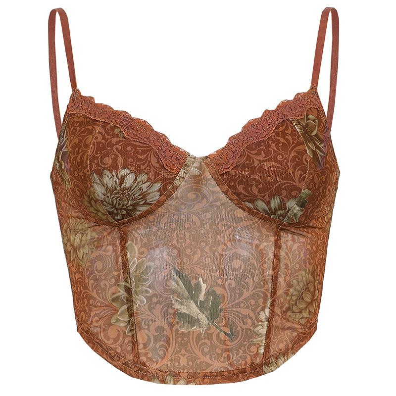 Y2k Crop Top Cyber Women Lace 90s Aesthetic E Girl See-through Corest Sexy Sleeveless Tunics Punk Halter Tops Summer