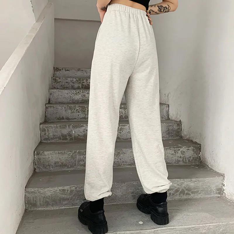 Grey Fried Street Sweatpants Women Loose Leggings Pants Tide Design Sense of Holes High Waist Slimming Harlan Guard Pants Summer