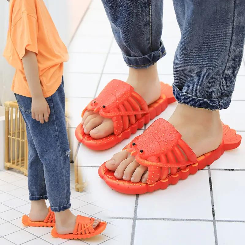 Kids Slippers Summer Boys and Girls Soft Sole Flat Anti-slip Slippers Household Shower Casual Slippers Creative Lobster Beach Slippers