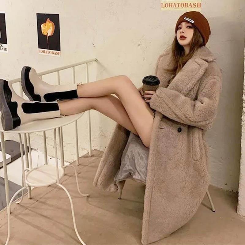 WTEMPO Winter Faux Fur Mink Fur Coat Women's Mid-length Plush Fleece Coat Warm Thicken Coat