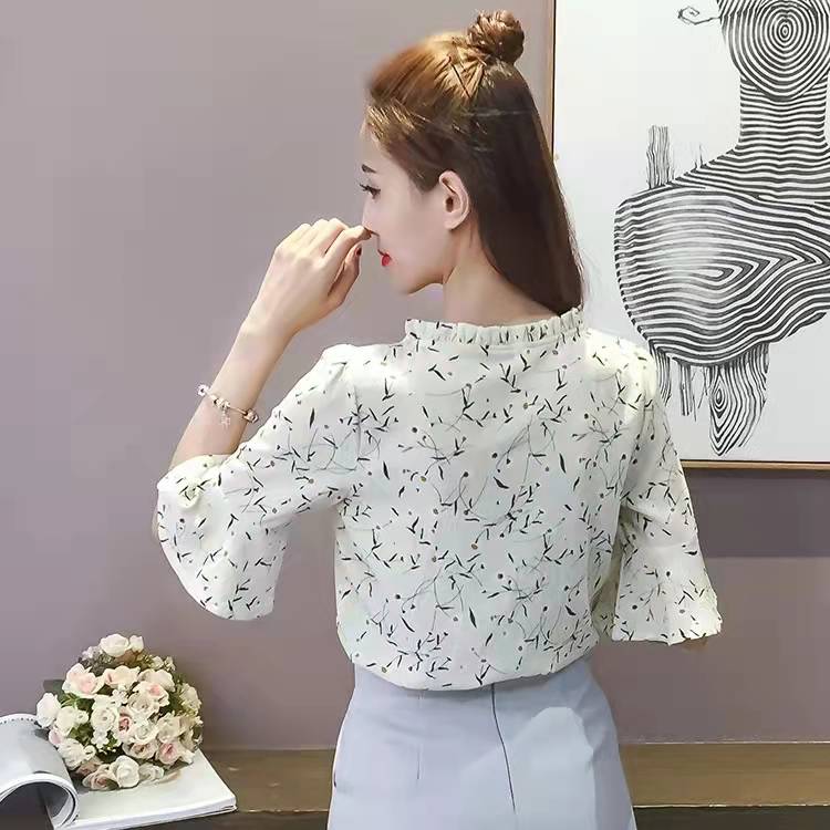Women's Chiffon Shirt Spring V-neck Shirt Bell Sleeve Top Blouse Women Blusas Ropa De Mujer
