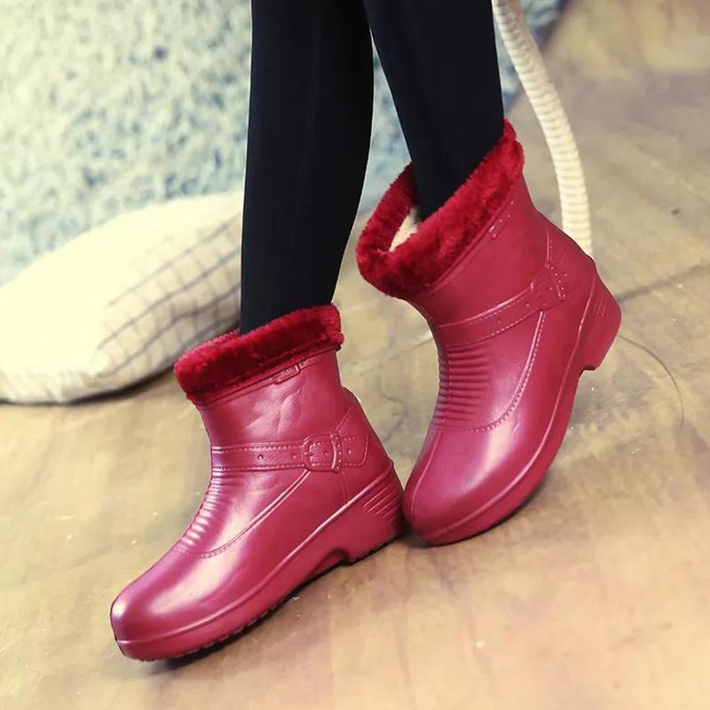 Plus Velvet Ladies Snow Boots Non-slip Warm Waterproof Rain Boots One Shoe Laundry Car Wash Kitchen Work Boots