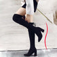 Black Elastic Flock Slim Fit Over The Knee Boots Women Autumn Winter Ladies High Heel Plus Velvet Thigh High Boots Chunky Heel Suede Boots