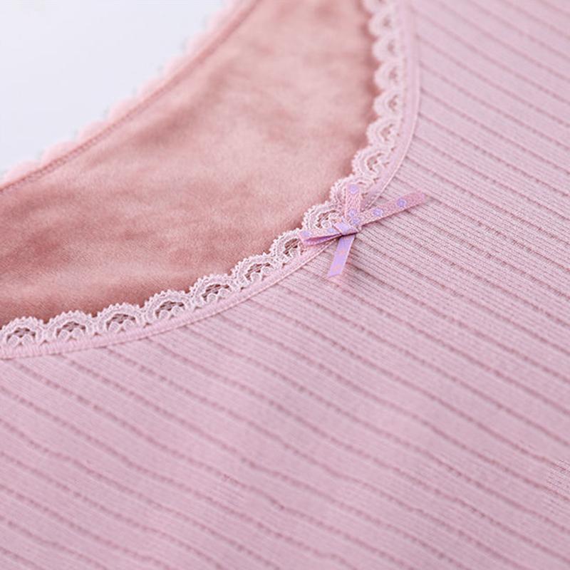 Women Winter Autumn Thermal Underwear Plus Velvet O-neck Female Tight Suit Thicken Windproof Comfortable Soft Lining Long Sleeve High Elasticity Slim
